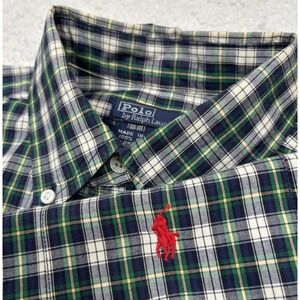 Polo Ralph Lauren Button Down‎ Shirt Mens XL (FITS M) Navy Blue Green Plaid Pony